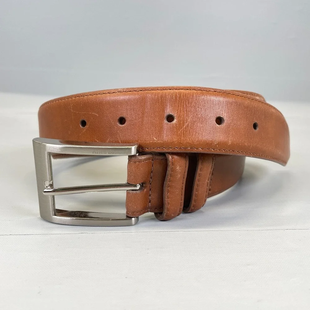Allen Edmonds Belt Mens 40 Brown Leather Dress Silver Buckle Calfskin - USA